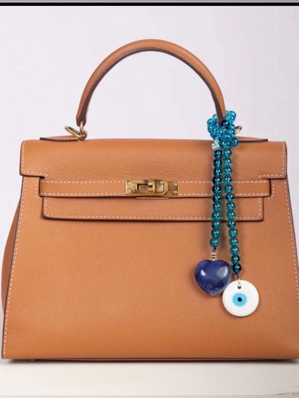 NWT MAYAMAR Evil Eye Love Bag Charm Blue Jade Heart, Glass Beads 15"